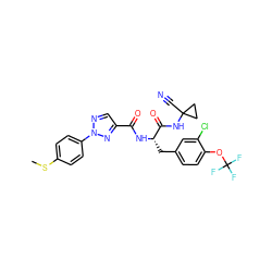 CSc1ccc(-n2ncc(C(=O)N[C@@H](Cc3ccc(OC(F)(F)F)c(Cl)c3)C(=O)NC3(C#N)CC3)n2)cc1 ZINC001772650764