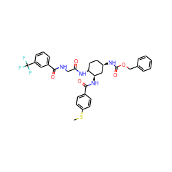 CSc1ccc(C(=O)N[C@@H]2C[C@H](NC(=O)OCc3ccccc3)CC[C@@H]2NC(=O)CNC(=O)c2cccc(C(F)(F)F)c2)cc1 ZINC000049898168