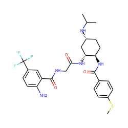 CSc1ccc(C(=O)N[C@@H]2CC[C@@H](NC(C)C)C[C@H]2NC(=O)CNC(=O)c2cc(C(F)(F)F)ccc2N)cc1 ZINC000042876316