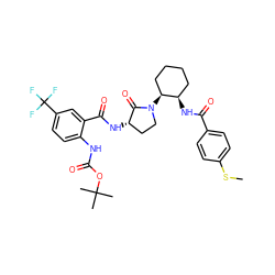 CSc1ccc(C(=O)N[C@@H]2CCCC[C@@H]2N2CC[C@H](NC(=O)c3cc(C(F)(F)F)ccc3NC(=O)OC(C)(C)C)C2=O)cc1 ZINC000049793629