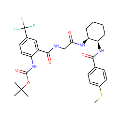 CSc1ccc(C(=O)N[C@@H]2CCCC[C@@H]2NC(=O)CNC(=O)c2cc(C(F)(F)F)ccc2NC(=O)OC(C)(C)C)cc1 ZINC000049793322