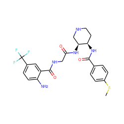 CSc1ccc(C(=O)N[C@@H]2CCNC[C@@H]2NC(=O)CNC(=O)c2cc(C(F)(F)F)ccc2N)cc1 ZINC000040411593