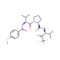 CSc1ccc(C(=O)N[C@H](C(=O)N2CCC[C@H]2C(=O)N[C@H](C(=O)C(F)(F)F)C(C)C)C(C)C)cc1 ZINC000013762498