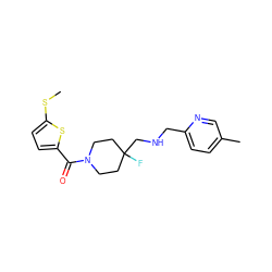 CSc1ccc(C(=O)N2CCC(F)(CNCc3ccc(C)cn3)CC2)s1 ZINC000064549286