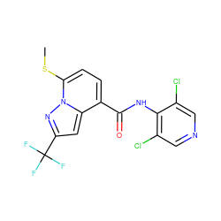 CSc1ccc(C(=O)Nc2c(Cl)cncc2Cl)c2cc(C(F)(F)F)nn12 ZINC000096933438