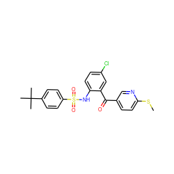 CSc1ccc(C(=O)c2cc(Cl)ccc2NS(=O)(=O)c2ccc(C(C)(C)C)cc2)cn1 ZINC000034209849