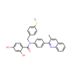 CSc1ccc(CN(C(=O)c2ccc(O)cc2O)c2ccc(-c3nc4ccccc4cc3C)cc2)cc1 ZINC000653757336