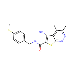 CSc1ccc(CNC(=O)c2sc3nnc(C)c(C)c3c2N)cc1 ZINC000221810572