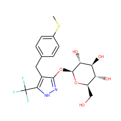 CSc1ccc(Cc2c(O[C@@H]3O[C@H](CO)[C@@H](O)[C@H](O)[C@H]3O)n[nH]c2C(F)(F)F)cc1 ZINC000003943504