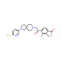 CSc1ccc(N2CCC3(CCN(C[C@H](O)c4ccc5c(c4C)COC5=O)CC3)C2)cn1 ZINC001772592656