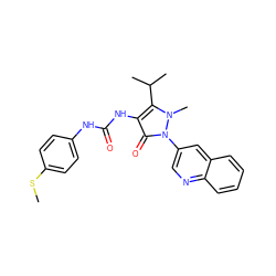 CSc1ccc(NC(=O)Nc2c(C(C)C)n(C)n(-c3cnc4ccccc4c3)c2=O)cc1 ZINC000038157789