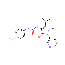 CSc1ccc(NC(=O)Nc2c(C(C)C)n(C)n(-c3cncnc3)c2=O)cc1 ZINC000038157790