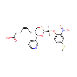 CSc1ccc(OC(C)(C)[C@@H]2OC[C@@H](C/C=C\CCC(=O)O)[C@@H](c3cccnc3)O2)c([N+](=O)[O-])c1 ZINC000027752748