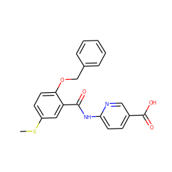 CSc1ccc(OCc2ccccc2)c(C(=O)Nc2ccc(C(=O)O)cn2)c1 ZINC000028523240