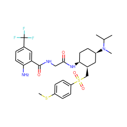 CSc1ccc(S(=O)(=O)C[C@@H]2C[C@H](N(C)C(C)C)CC[C@@H]2NC(=O)CNC(=O)c2cc(C(F)(F)F)ccc2N)cc1 ZINC000042920378