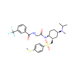 CSc1ccc(S(=O)(=O)C[C@@H]2C[C@H](N(C)C(C)C)CC[C@@H]2NC(=O)CNC(=O)c2cccc(C(F)(F)F)c2)cc1 ZINC000042806364