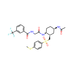 CSc1ccc(S(=O)(=O)C[C@@H]2C[C@H](NC(C)=O)CC[C@@H]2NC(=O)CNC(=O)c2cccc(C(F)(F)F)c2)cc1 ZINC000042806737