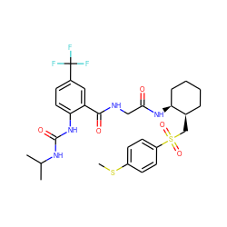 CSc1ccc(S(=O)(=O)C[C@@H]2CCCC[C@@H]2NC(=O)CNC(=O)c2cc(C(F)(F)F)ccc2NC(=O)NC(C)C)cc1 ZINC000044280712