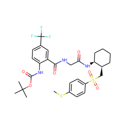 CSc1ccc(S(=O)(=O)C[C@@H]2CCCC[C@@H]2NC(=O)CNC(=O)c2cc(C(F)(F)F)ccc2NC(=O)OC(C)(C)C)cc1 ZINC000049888865