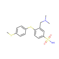 CSc1ccc(Sc2ccc(S(N)(=O)=O)cc2CN(C)C)cc1 ZINC000040935799