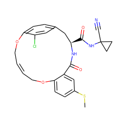 CSc1ccc2c(c1)C(=O)N[C@H](C(=O)NC1(C#N)CC1)Cc1ccc(c(Cl)c1)OC/C=C/CO2 ZINC000207793952