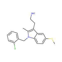 CSc1ccc2c(c1)c(CCN)c(C)n2Cc1ccccc1Cl ZINC000001758668