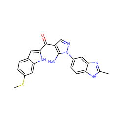 CSc1ccc2cc(C(=O)c3cnn(-c4ccc5[nH]c(C)nc5c4)c3N)[nH]c2c1 ZINC000150038009