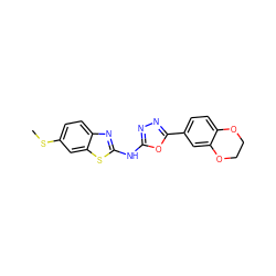 CSc1ccc2nc(Nc3nnc(-c4ccc5c(c4)OCCO5)o3)sc2c1 ZINC000004359841