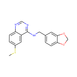 CSc1ccc2ncnc(NCc3ccc4c(c3)OCO4)c2c1 ZINC000013737667