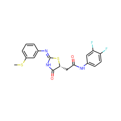 CSc1cccc(/N=C2\NC(=O)[C@@H](CC(=O)Nc3ccc(F)c(F)c3)S2)c1 ZINC000001045175