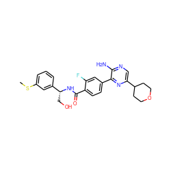 CSc1cccc([C@@H](CO)NC(=O)c2ccc(-c3nc(C4CCOCC4)cnc3N)cc2F)c1 ZINC001772572247