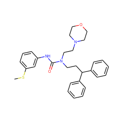 CSc1cccc(NC(=O)N(CCC(c2ccccc2)c2ccccc2)CCN2CCOCC2)c1 ZINC000095604457