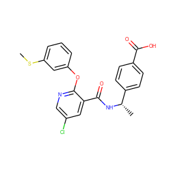 CSc1cccc(Oc2ncc(Cl)cc2C(=O)N[C@@H](C)c2ccc(C(=O)O)cc2)c1 ZINC000201577753