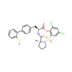 CSc1ccccc1-c1ccc(C[C@H](NC(=O)[C@]2(C)CCCN2S(=O)(=O)c2cc(Cl)cc(Cl)c2)C(=O)O)cc1 ZINC000026652163