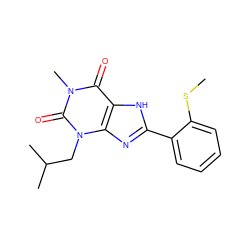 CSc1ccccc1-c1nc2c([nH]1)c(=O)n(C)c(=O)n2CC(C)C ZINC000013818344