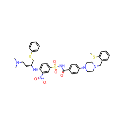 CSc1ccccc1CN1CCN(c2ccc(C(=O)NS(=O)(=O)c3ccc(N[C@@H](CCN(C)C)CSc4ccccc4)c([N+](=O)[O-])c3)cc2)CC1 ZINC000095544824