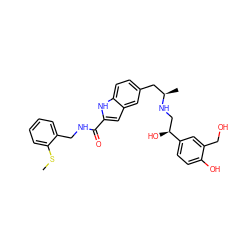 CSc1ccccc1CNC(=O)c1cc2cc(C[C@@H](C)NC[C@H](O)c3ccc(O)c(CO)c3)ccc2[nH]1 ZINC000028825106