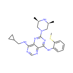 CSc1ccccc1Nc1nc(N2C[C@H](C)N[C@H](C)C2)nc2c(NCC3CC3)ncnc12 ZINC000084653869