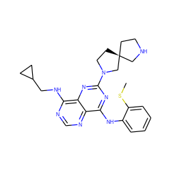 CSc1ccccc1Nc1nc(N2CC[C@]3(CCNC3)C2)nc2c(NCC3CC3)ncnc12 ZINC000084756949