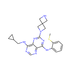 CSc1ccccc1Nc1nc(N2CC3(CNC3)C2)nc2c(NCC3CC3)ncnc12 ZINC000084596502