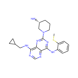 CSc1ccccc1Nc1nc(N2CCC[C@@H](N)C2)nc2c(NCC3CC3)ncnc12 ZINC000084596492