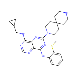 CSc1ccccc1Nc1nc(N2CCC3(CCNCC3)CC2)nc2c(NCC3CC3)ncnc12 ZINC000084669235