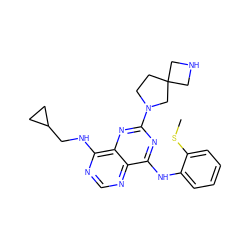 CSc1ccccc1Nc1nc(N2CCC3(CNC3)C2)nc2c(NCC3CC3)ncnc12 ZINC000084756952