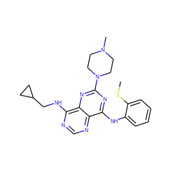 CSc1ccccc1Nc1nc(N2CCN(C)CC2)nc2c(NCC3CC3)ncnc12 ZINC000084618498