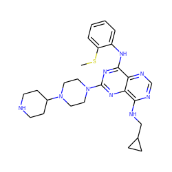 CSc1ccccc1Nc1nc(N2CCN(C3CCNCC3)CC2)nc2c(NCC3CC3)ncnc12 ZINC000084654286