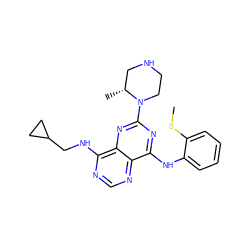 CSc1ccccc1Nc1nc(N2CCNC[C@H]2C)nc2c(NCC3CC3)ncnc12 ZINC000084653868