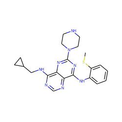 CSc1ccccc1Nc1nc(N2CCNCC2)nc2c(NCC3CC3)ncnc12 ZINC000072316202