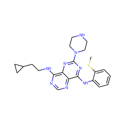 CSc1ccccc1Nc1nc(N2CCNCC2)nc2c(NCCC3CC3)ncnc12 ZINC000084633264