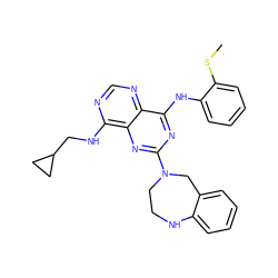 CSc1ccccc1Nc1nc(N2CCNc3ccccc3C2)nc2c(NCC3CC3)ncnc12 ZINC000084759626