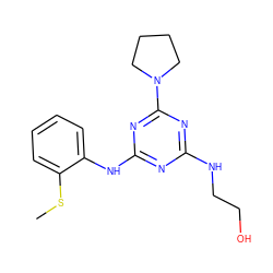 CSc1ccccc1Nc1nc(NCCO)nc(N2CCCC2)n1 ZINC000014968074
